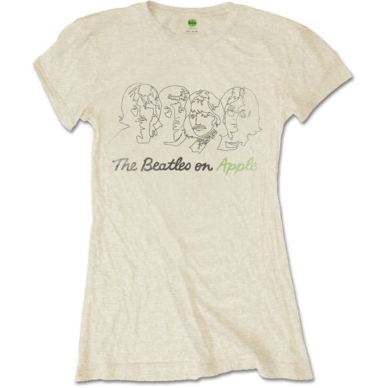 The Beatles Ladies T-Shirt: Outline Faces On Apple - The Beatles - Koopwaar -  - 5056170659079 - 