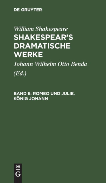 Cover for Johann Wilhelm Otto Benda · Romeo und Julie. K?nig Johann (N/A) (1901)