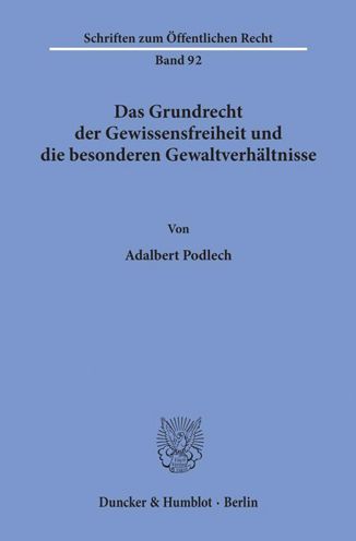 Cover for Podlech · Das Grundrecht der Gewissensfre (Book) (1969)