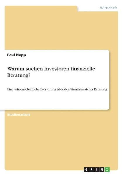 Cover for Nopp · Warum suchen Investoren finanziell (Bog)