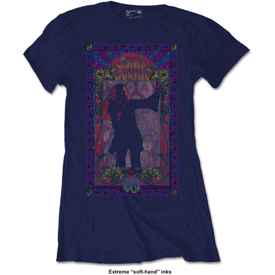 Janis Joplin Ladies T-Shirt: Paisley & Flowers Frame (Soft Hand Inks) - Janis Joplin - Koopwaar - Perryscope - 5055979992080 - 