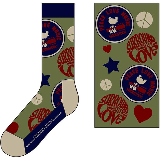 Cover for Woodstock · Woodstock Unisex Ankle Socks: Peace - Love - Music (Green) (UK Size 7 - 11) (CLOTHES) [size M] (2022)