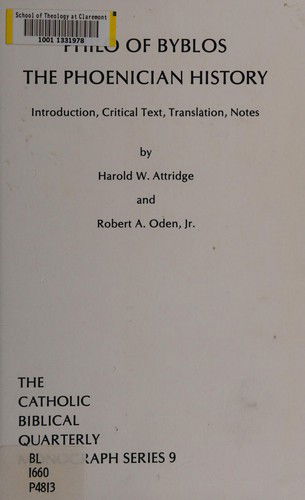 Cover for Harold W. Attridge · Philo of Biblos: The Phonecian History - Catholic Biblical Quarterly Monograph Series (Paperback Book) (1981)