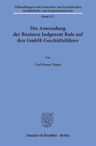 Cover for Taube · Die Anwendung der Business Judgme (Book) (2018)