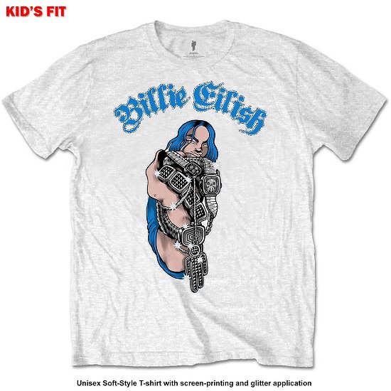 Cover for Billie Eilish · Bling (7-8 Years) - Glitter Application - Kids Tee - White (CLOTHES) [size 7-8yrs] [White - Kids edition]