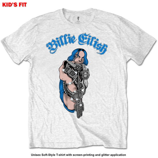 Bling (7-8 Years) - Glitter Application - Kids Tee - White - Billie Eilish - Merchandise -  - 5056368629082 - 