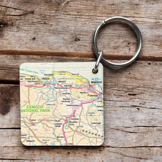 Cover for OS Map Wooden Square Key-ring - Exmoor National Park (MERCH) (2025)