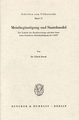 Cover for Ulrich Bosch · Meistbegu?nstigung und Staatshandel (Book) (1971)