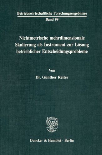 Cover for Reiter · Nichtmetrische mehrdimensionale (Book) (1991)