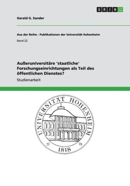 Cover for Sander · Außeruniversitäre 'staatliche' F (Book) (2013)