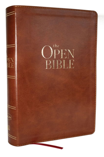 Cover for Thomas Nelson · The Open Bible: Read and Discover the Bible for Yourself (NKJV Brown Leathersoft, Red Letter, Comfort Print) (Leather Book) (2025)