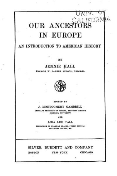 Cover for Jennie Hall · Our Ancestors in Europe, An Introduction to American History (Taschenbuch) (2016)