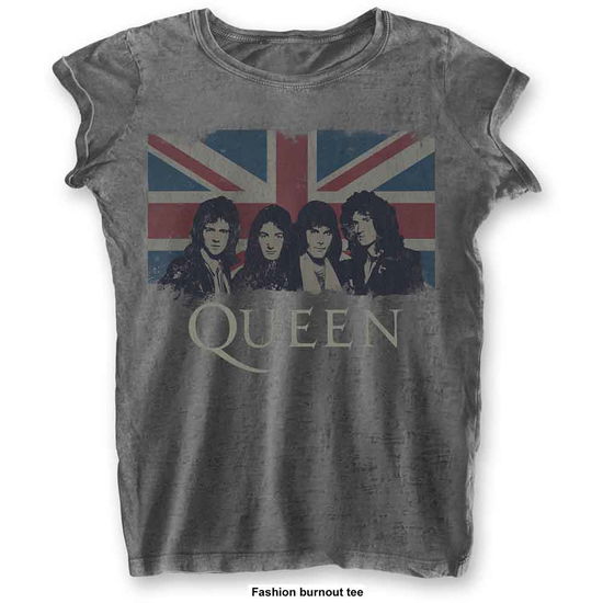 Queen Ladies T-Shirt: Vintage Union Jack (Burnout) - Queen - Mercancía -  - 5056368611087 - 