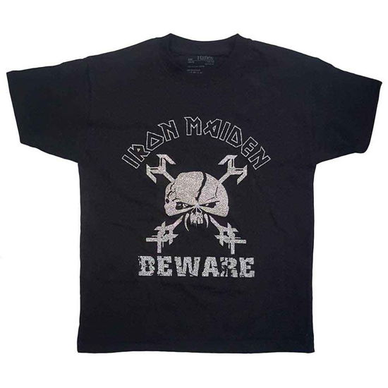 Cover for Iron Maiden · Iron Maiden Kids T-Shirt: Beware (Glitter Print) (7-8 Years) (T-shirt) [size 7-8yrs] [Black - Kids edition]