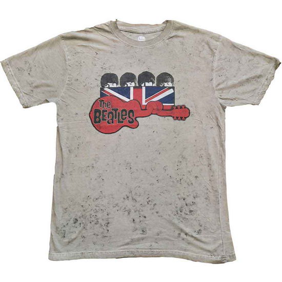 The Beatles · The Beatles Unisex T-Shirt: Guitar & Flag Snow Wash (Wash Collection) (T-shirt) [size L]