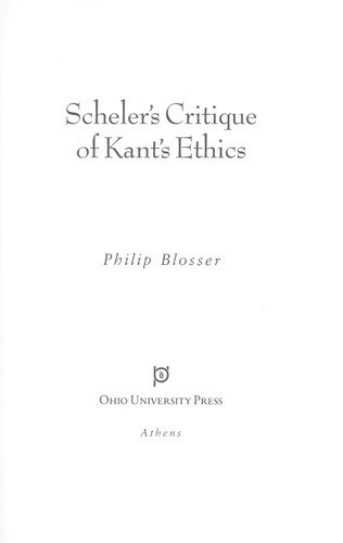 Cover for Philip Blosser · Scheler's Critique of Kant's Ethics - Series in Continental Thought (Hardcover bog) (1995)