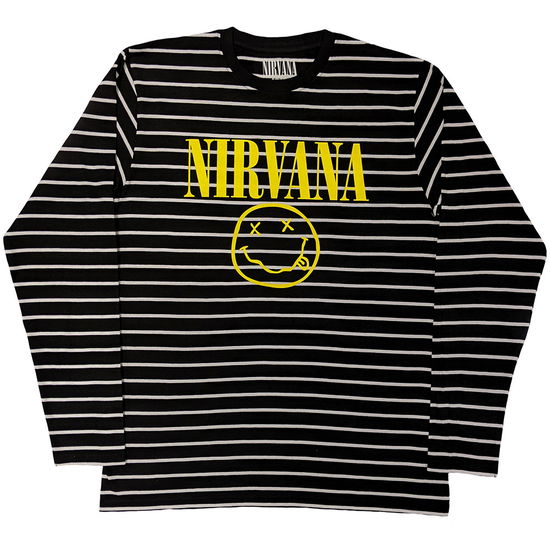 Cover for Nirvana · Nirvana Unisex Sweatshirt: Yellow Happy Face Striped (Black &amp; White) (TØJ) [size S] (2025)