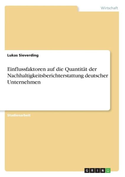 Cover for Sieverding · Einflussfaktoren auf die Qua (Book)