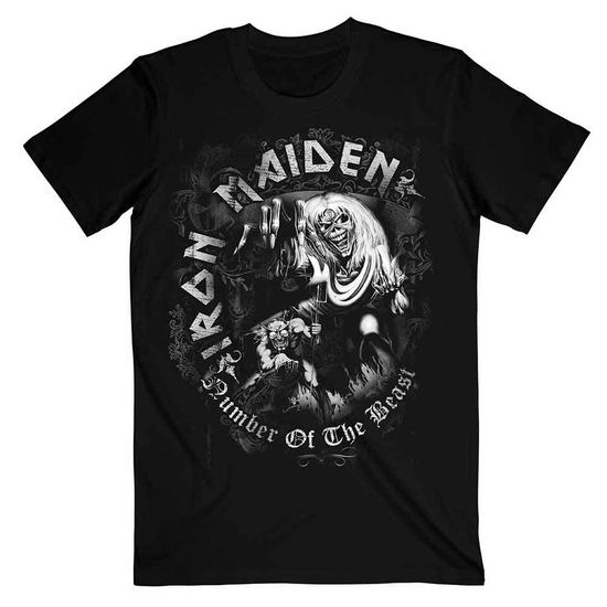 Iron Maiden Unisex T-Shirt: Number Of The Beast Grey Tone (Black) - Iron Maiden - Produtos - ROFF - 5055295345089 - 13 de maio de 2013