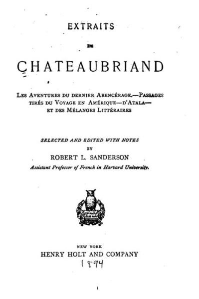 Cover for Chateaubriand · Extraits de Chateaubriand, Les aventures du dernier Abencerage (Paperback Book) (2016)
