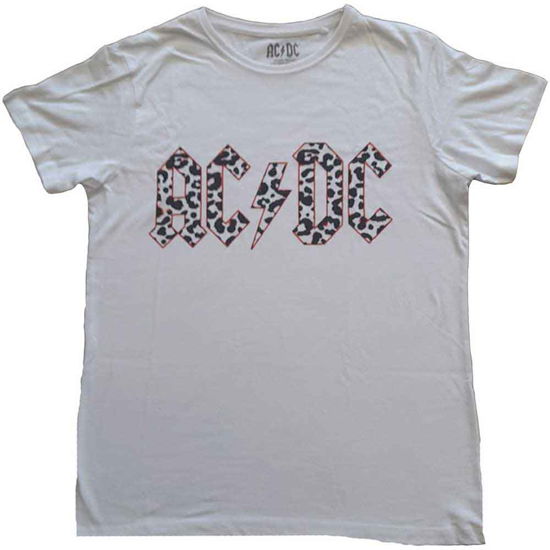 AC/DC Ladies T-Shirt: Mono Leopard Print Logo (10) - AC/DC - Marchandise -  - 5056561036090 - 