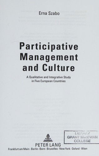 Cover for Erna Szabo · Participative Management and Culture (Paperback Book) (2007)