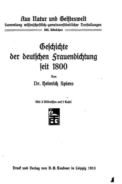 Cover for Heinrich Spiero · Geschichte der deutschen Frauendichtung seit 1800 (Pocketbok) (2016)