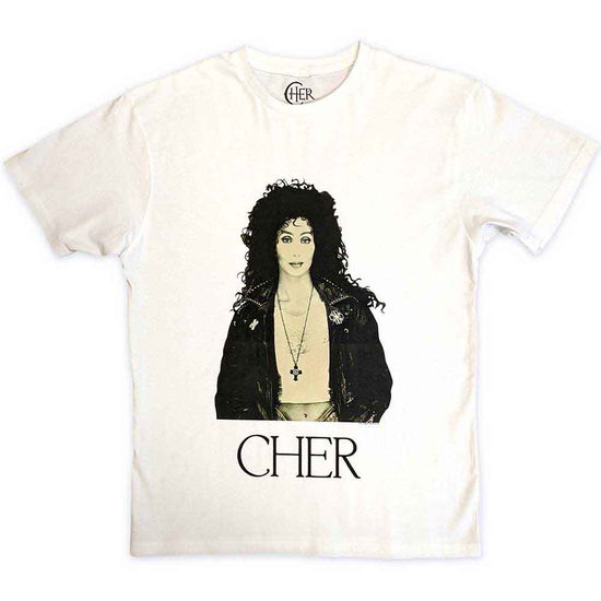 Cover for Cher · Cher Unisex T-Shirt: Leather Jacket (White) (T-shirt) [size S] (2023)