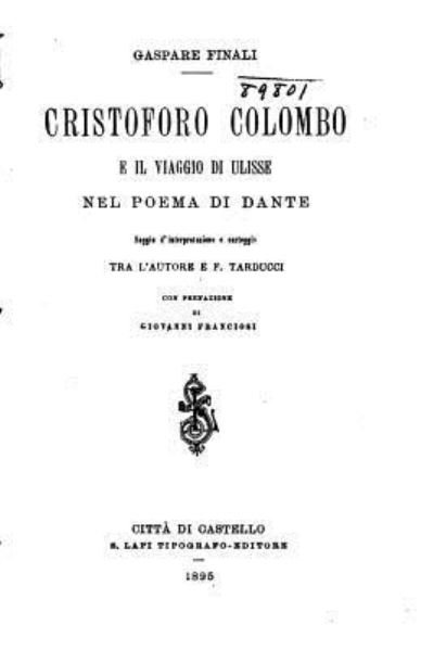 Cover for Gaspare Finali · Cristoforo Colombo E Il Viaggio di Ulisse Nel Poema di Dante (Paperback Book) (2016)