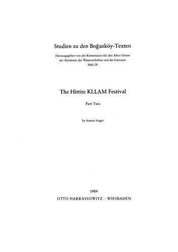 Cover for Itamar Singer · The Hittite Ki. Lam Festival (Studien Zu den Bogazkoy-texten) (German Edition) (Paperback Book) [German edition] (1984)