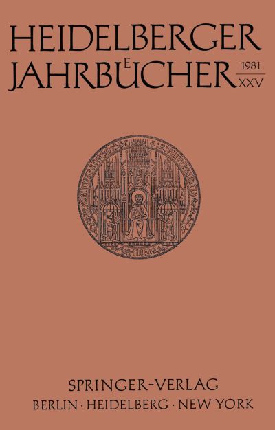 Cover for H Schipperges · Heidelberger Jahrbucher (Paperback Book) [German edition] (1981)