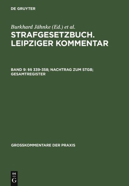 Cover for Et Al. · Strafgesetzbuch,Leipzig.Komm.09 (Book) [German, 11 edition] (2006)