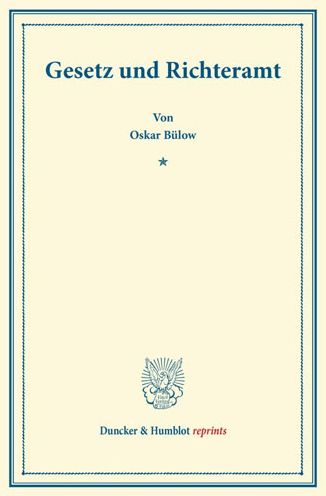 Cover for Bülow · Gesetz und Richteramt. (Book) (2013)