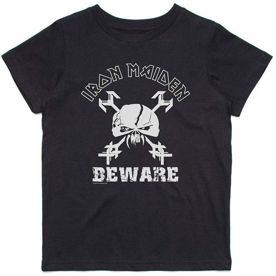 Iron Maiden Kids T-Shirt: Beware (Black) (Glitter Print) (9-10 Years) - Iron Maiden - Merchandise -  - 5056368640094 - September 15, 2020