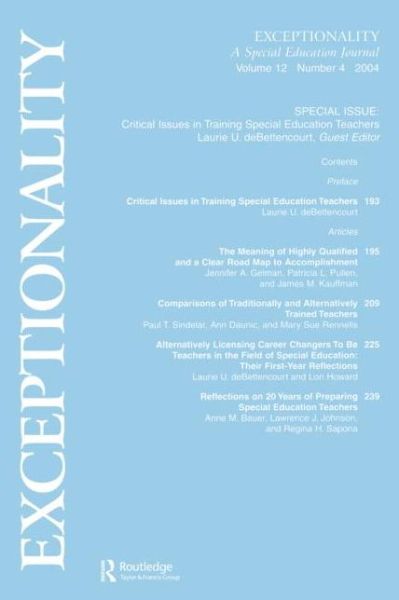 Cover for Laurie U Debettencourt · Critical Issues in Training Special Education Teachers: A Special Issue of exceptionality (Paperback Book) (2005)