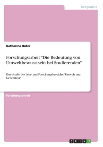 Cover for Hofer · Forschungsarbeit &quot;Die Bedeutung v (Book)