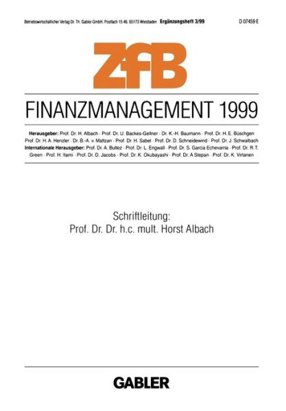 Cover for Horst Albach · Finanzmanagement 1999 - Zfb Special Issue (Paperback Book) [1999 edition] (1999)