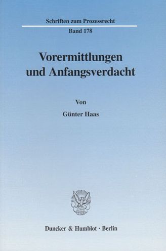 Cover for Haas · Vorermittlungen und Anfangsverdach (Book) (2003)