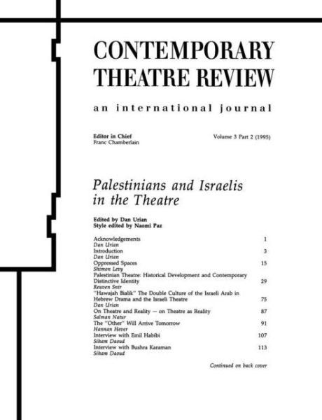 Cover for Dan Urian · Palestinians and Israelis in the Theatre (Paperback Bog) (1996)