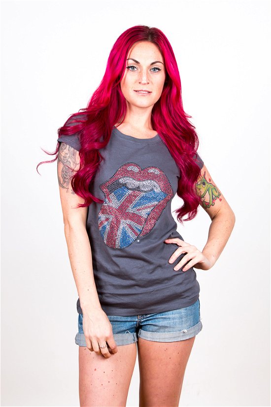 The Rolling Stones Ladies Embellished T-Shirt: Classic UK Tongue (Diamante) - The Rolling Stones - Marchandise - Freeze - 5055295342095 - 