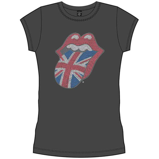 The Rolling Stones Ladies Embellished T-Shirt: Classic UK Tongue (Diamante) - The Rolling Stones - Koopwaar - Freeze - 5055295342095 - 