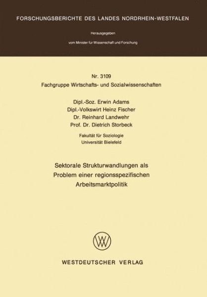 Cover for Erwin Adams · Sektorale Strukturwandlungen Als Problem Einer Regionsspezifischen Arbeitsmarktpolitik (Pocketbok) [1982 edition] (1982)