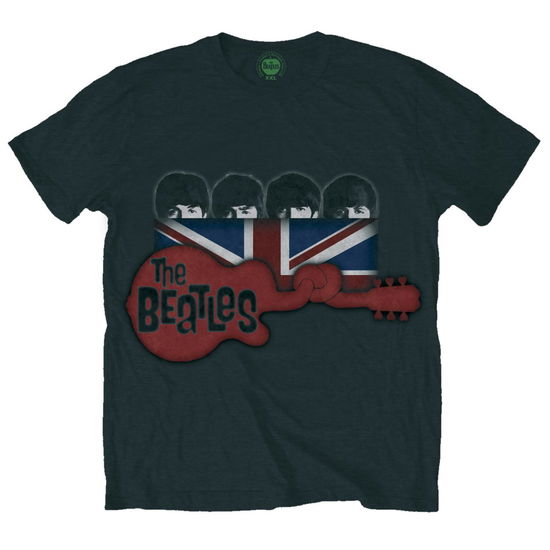 The Beatles Unisex T-Shirt: Guitar & Flag - The Beatles - Produtos - Apple Corps - Apparel - 5055295332096 - 