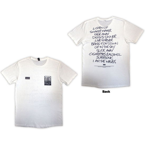 Oasis Unisex T-Shirt: Definitely Maybe AAA Setlist (White) (Back Print) - Oasis - Fanituote -  - 5056821082096 - perjantai 15. marraskuuta 2024