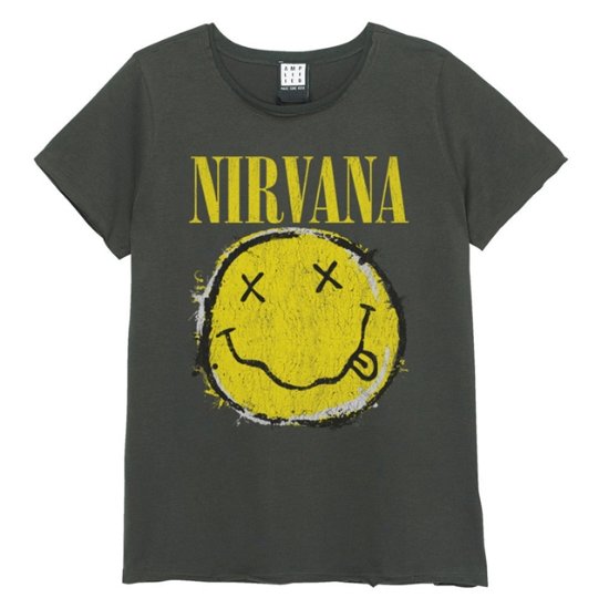 Nirvana Worn Out Smiley Amplified Vintage Charcoal Small Ladies T Shirt - Nirvana - Produtos - AMPLIFIED - 5054488377098 - 5 de maio de 2022