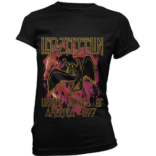 Cover for Led Zeppelin · Led Zeppelin Ladies T-Shirt: Black Flames (Black) (T-shirt) [size S] [Black - Ladies edition] (2020)