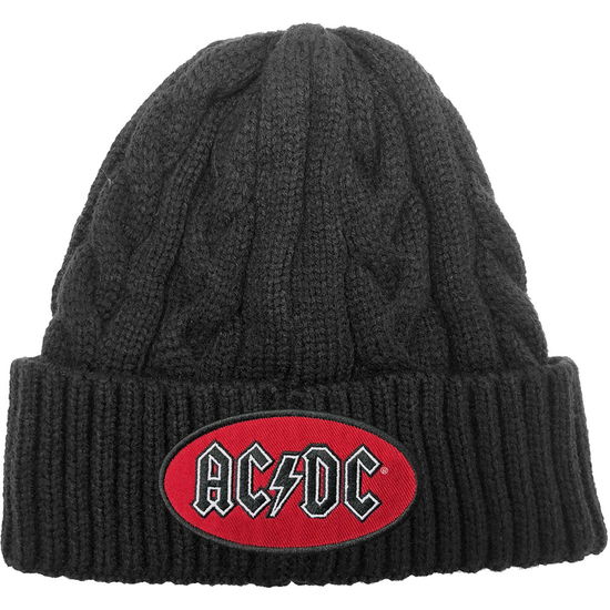 AC/DC Unisex Beanie Hat: Oval Logo (Cable-Knit) - AC/DC - Koopwaar -  - 5056368600098 - 