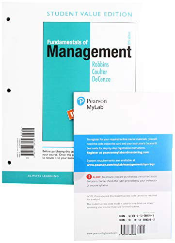 Cover for Stephen Robbins · Fundamentals of Management, Student Value Edition + 2019 MyLab Management with Pearson eText -- Access Card Package (Loose-leaf) (2019)