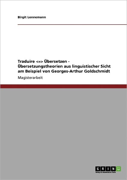 Cover for Birgit Lonnemann · Traduire - Übersetzen. Übersetzungstheo (Book) [German edition] (2008)