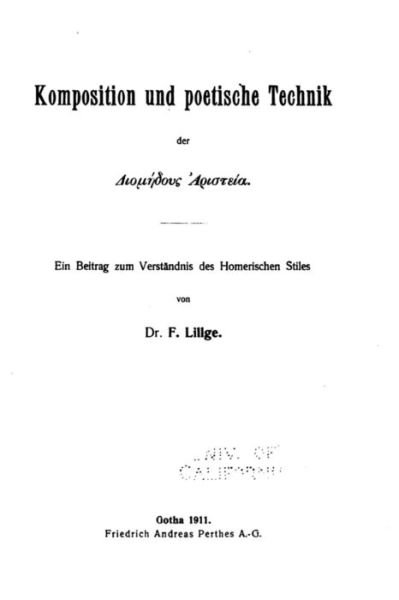 Cover for F Lillge · Komposition und poetische Technik der Diomedous Haristeia (Paperback Book) (2016)